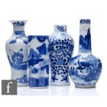 A collection of Chinese blue and white vases, to include four examples of varying form, each