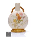 A small Royal Worcester Aesthetic Moonflask blush ivory vase decorated with a spray of daisies