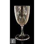 A 20th Century Thomas Webbs clear crystal wine glass, the round funnel bowl with moulded optical