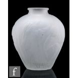 A 1930s French Art Deco pressed glass vase, of shouldered ovoid form with short collar neck,