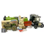 A collection of assorted toys, to include a handmade wooden 2-4-0 LNER green push along