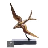 A 20th Century cold painted spelter figure after Irenee Rochard, of a swift in flight, mounted to