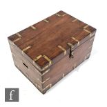 A 19th Century brass bound hardwood travelling or campaign box with fitted lift out tray interior,