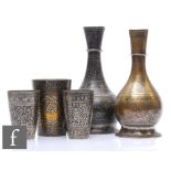 A collection of various Bidri metalwares, to include two decanter bottles and three various