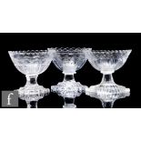 Three assorted later 18th Century Irish clear crystal salts, circa 1800, each of canoe form with