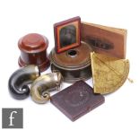 Two 19th Century horn snuff mulls, a bronze inkwell, two Ambrotype photographs, one cased, a replica