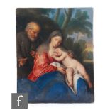 A late 19th Century KPM rectangular plaque hand painted with the Madonna and Child with Saint