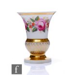 A small 19th Century Chamberlain Worcester pedestal vase decorated with a border of hand painted