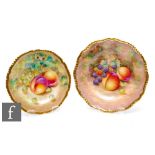 Two Royal Worcester Fallen Fruits cabinet plates, the first decorated by Telford with hand painted