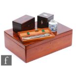 A 19th Century mahogany box missing interior, width 46cm, a small box, a square hardwood box