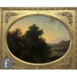 CIRCLE OF HENRY JOHN BODDINGTON (1811 - 1865) - Early morning river scene, oil on panel, oval,