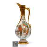 A large late 19th Century Royal Worcester shape 779 Aesthetic pedestal ewer decorated with two