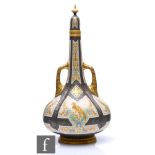 A large late 19th Century Royal Worcester Persian blush ivory twin handled vase and spire cover