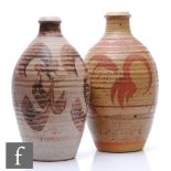 A large Torquil Pottery studio pottery vase decorated with brown brush strokes over a lighter