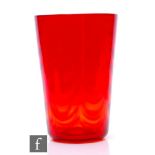 A Whitefriars 8473 optic wave bucket vase designed by Marriott Powell in ruby and tangerine,