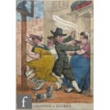 AFTER THOMAS ROWLANDSON (1756-1827) - 'Crimping a Quaker', hand coloured engraving, signed and dated