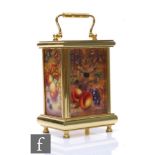 A Kingsley Enamels Fallen Fruits carriage clock decorated to each face with hand painted fruits