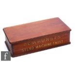 An early 20th Century walnut sewing cabinet named in gilt lettering 'Dewhurst's 'Sylko'' machine
