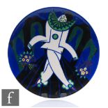 A 1920s Claude Levy for Primavera Art Deco wall plate decorated with a Pierrot with a green ruff