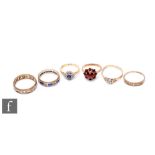 Six assorted 9ct stone set rings to included cluster and eternity examples, total weight 16.3g,