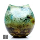 A large contemporary studio glass vase by Adam Aaronson, of spherical form with a closed narrow oval