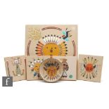 A collection of Navajo sand paintings comprising a large 33cm square panel designed by Pauline