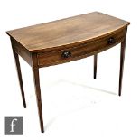 A 19th Century mahogany bow fronted side table, fitted with a single frieze drawer over square