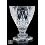 A 1930s Stuart & Sons Art Deco cut clear crystal glass vase, the goblet form body decorated with