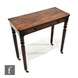 A small 19th Century line inlaid mahogany side table, the long single frieze drawer below a plain
