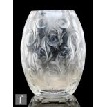 A 1930s Royal Brierley clear cut crystal vase of swollen ovoid form, decorated with wrythen bands of