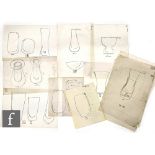 A collection of 1970s Whitefriars original master artwork designs and preparatory drawings in pencil