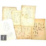 A collection of Whitefriars workshop illustrated working boards and a prepatory drawing in pencil on