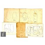 A collection of Whitefriars workshop illustrated working boards for cased vases including designs by