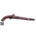 A 19th Century percussion pistol, 30.5cm barrel, with panel of decoration to the top, unnamed with