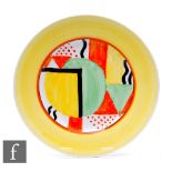 A contemporary Bizarre Craft pottery plate by Bizarre Girl Rene Dale, hand painted in the Sunspots