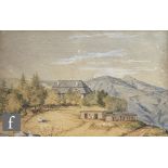 ANGLO-INDIAN SCHOOL (LATE 19TH CENTURY) - A bungalow and huts in the Indian hills, watercolour,