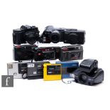 A collection of 1980s/90s cameras to include, Halina disc 100, Halina SpeedX 66, Mintax PB 852, Fuji