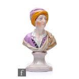 An early 19th Century Staffordshire Pearlware bust of Matthew Prior, circa 1820, wearing turban