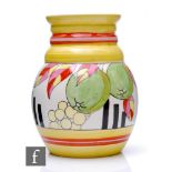 A contemporary Bizarre Craft pottery vase by Bizarre Girl Rene Dale, hand painted in the Apples