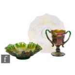 Three early 20th Century Carnival glass pieces by Fenton, each relief moulded in the Orange Tree
