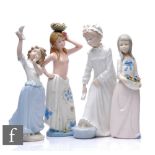 A collection of later 20th Century Spanish ceramic figures to include Lladro Nao and Torralba,