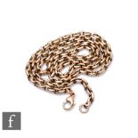 A 19th Century 9ct double belcher chain, weight 13.5g, length 50cm, terminating in a modern