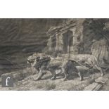 HERBERT DICKSEE (1862-1942) - Lions before temple ruins, etching on vellum, signed and dated 1909 in