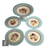 A 19th Century Staffordshire part dessert service comprising tall comport and four matched plates,