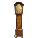 A late 18th Century oak and mahogany cross-banded longcase clock with an eight-day movement, the