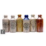 A blue top Kytes stone ginger beer bottle, Lawley street Birmingham, five other Kytes variants