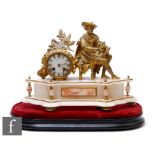 A late 19th Century French gilt mantle clock modelled as an artist wearing a brimmed hat and with