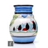 A contemporary Bizarre Craft pottery vase by Bizarre Girl Rene Dale, hand painted in the May Ave