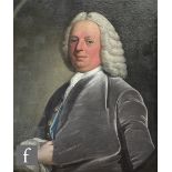 FOLLOWER OF THOMAS HUDSON (1701-1779) - Portrait of a gentleman wearing a curled wig, grey coat