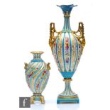 Two early 20th Century Rudolstadt vases of varying form, both decorated with panels of fruit and